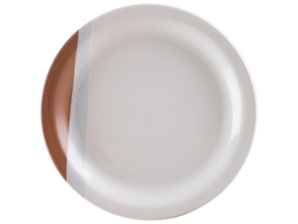 Aparelho de Jantar e Chá 20 Peças Cerâmica Brasilia Redondo Branco e Chocolate Atual - 4