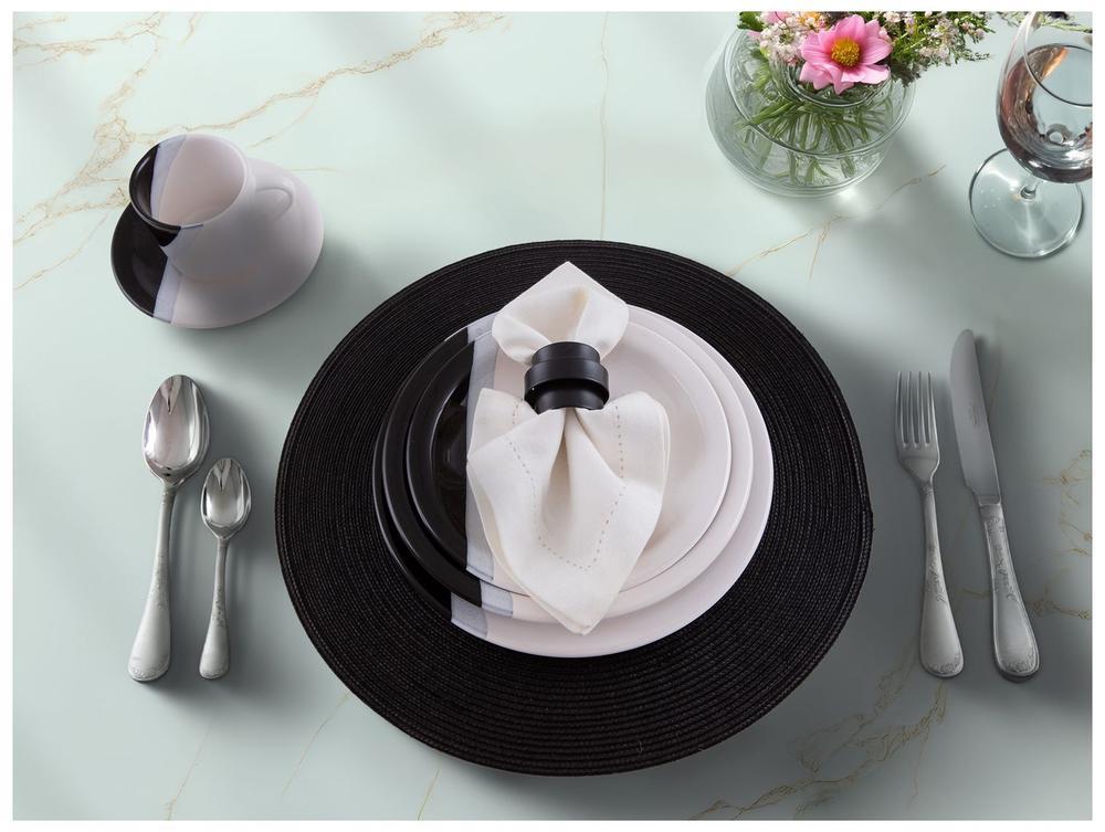 Aparelho de Jantar e Chá 20 Peças Cerâmica Brasilia Redondo Branco e Preto Atual - 2