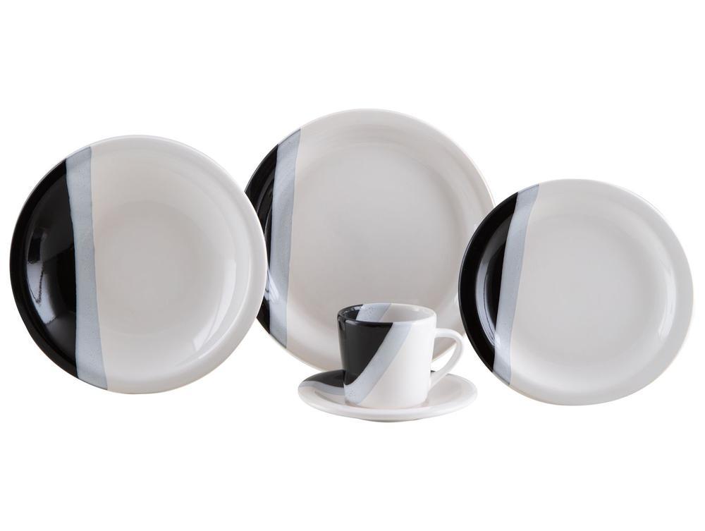 Aparelho de Jantar e Chá 20 Peças Cerâmica Brasilia Redondo Branco e Preto Atual - 3