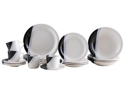 Aparelho de Jantar e Chá 20 Peças Cerâmica Brasilia Redondo Branco e Preto Atual