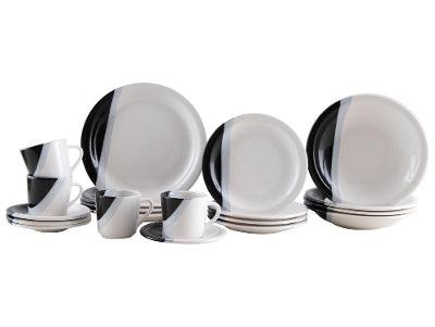 Aparelho de Jantar e Chá 20 Peças Cerâmica Brasilia Redondo Branco e Preto Atual
