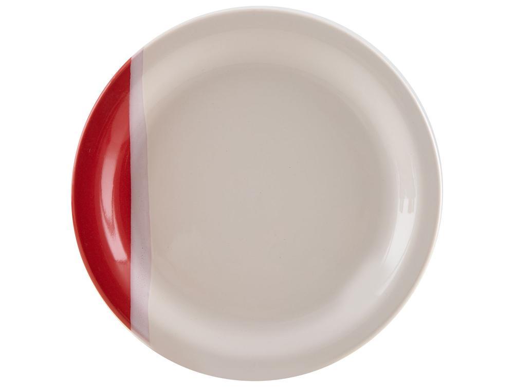 Aparelho de Jantar e Chá 20 Peças Cerâmica Brasilia Redondo Branco e Vermelho Atual - 5