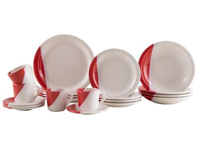 Aparelho de Jantar e Chá 20 Peças Cerâmica Brasilia Redondo Branco e Vermelho Atual