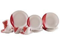 Aparelho de Jantar e Chá 20 Peças Cerâmica Brasilia Redondo Branco e Vermelho Atual - 1