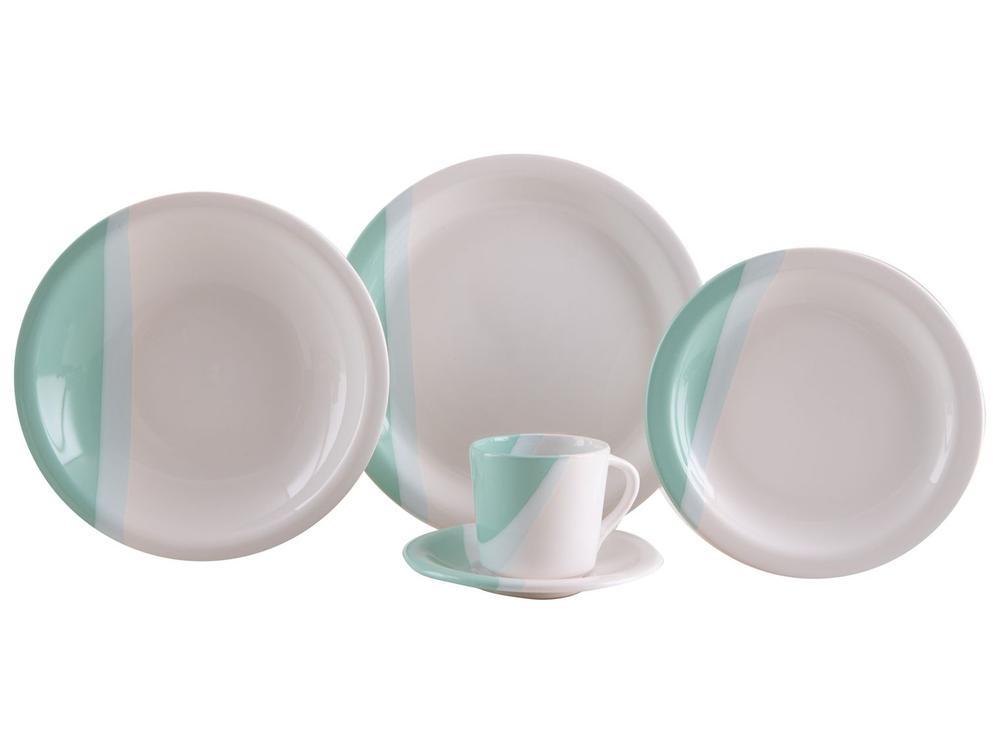 Aparelho de Jantar e Chá 20 Peças Cerâmica Brasilia Redondo Branco e Verde Menta Atual - 3
