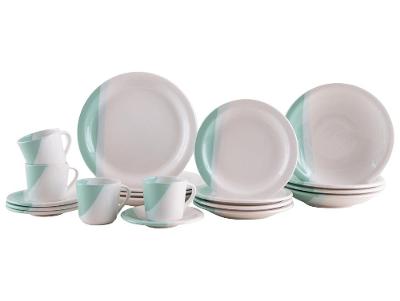 Aparelho de Jantar e Chá 20 Peças Cerâmica Brasilia Redondo Branco e Verde Menta Atual