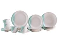 Aparelho de Jantar e Chá 20 Peças Cerâmica Brasilia Redondo Branco e Verde Menta Atual - 1