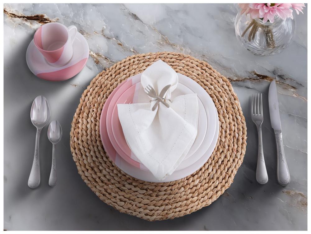 Aparelho de Jantar e Chá 20 Peças Cerâmica Brasilia Redondo Branco e Rosa Atual - 2