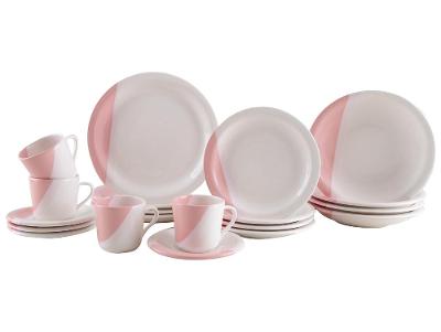 Aparelho de Jantar e Chá 20 Peças Cerâmica Brasilia Redondo Branco e Rosa Atual
