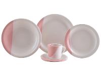 Aparelho de Jantar e Chá 20 Peças Cerâmica Brasilia Redondo Branco e Rosa Atual - 3