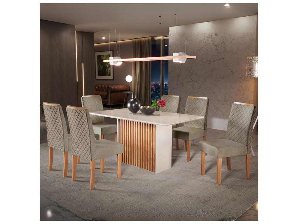 Mesa de Jantar 6 Cadeiras 6 Lugares Retangular Mel e Off White Sonetto Móveis Cris - 1