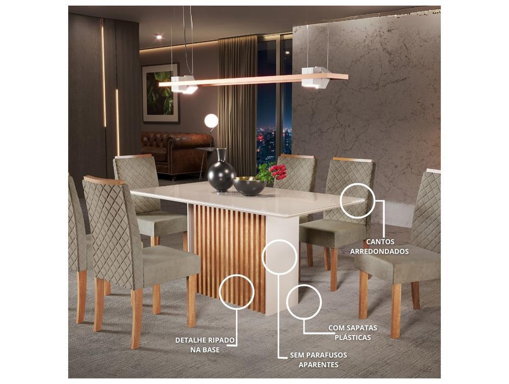 Mesa de Jantar 6 Cadeiras 6 Lugares Retangular Mel e Off White Sonetto Móveis Cris - 2