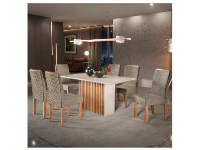 Mesa de Jantar 6 Cadeiras 6 Lugares Retangular Mel e Off White Sonetto Móveis Cris