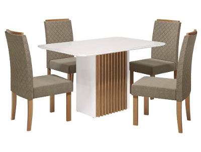 Mesa de Jantar 4 Cadeiras 4 Lugares Retangular Mel e Off White Sonetto Móveis Cris