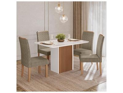 Mesa de Jantar 4 Cadeiras 4 Lugares Retangular Mel e Off White Sonetto Móveis Cris