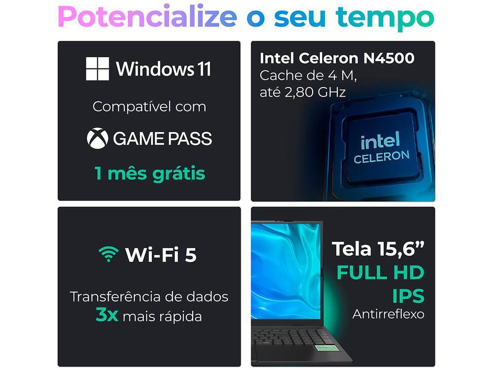 Notebook Positivo Vision C15M Intel Celeron N4500 Windows 11 Home 4GB RAM  128GB eMMC Tela 15" Full HD IPS Antirreflexo Minitela e Tecla Copilot Cinza - 9