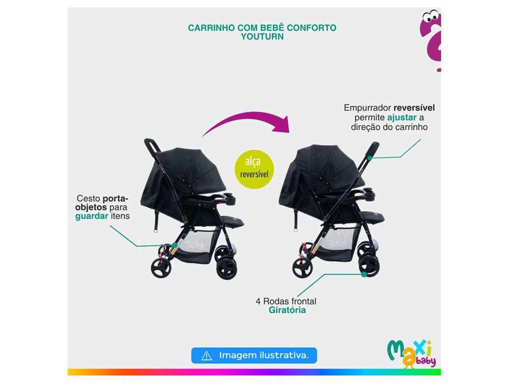 Carrinho de Bebê com Barra Reversível + Bebê Conforto Maxi Baby Youturn até 15kg - 2