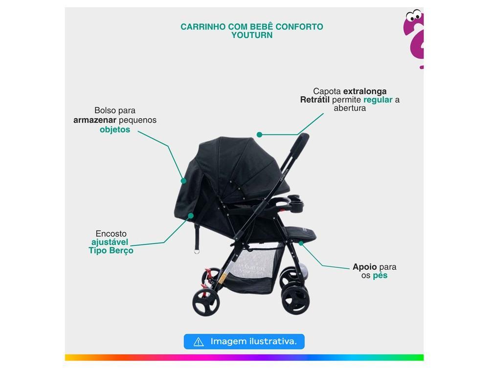 Carrinho de Bebê com Barra Reversível + Bebê Conforto Maxi Baby Youturn até 15kg - 3