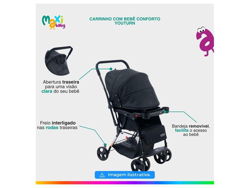 Carrinho de Bebê com Barra Reversível + Bebê Conforto Maxi Baby Youturn até 15kg - 4