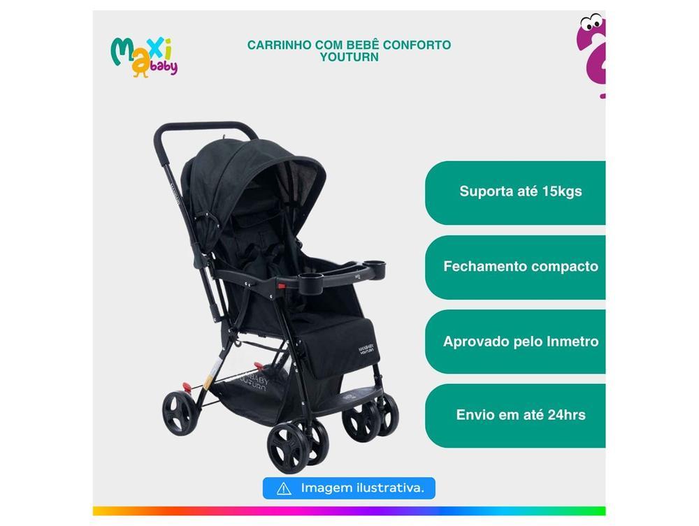 Carrinho de Bebê com Barra Reversível + Bebê Conforto Maxi Baby Youturn até 15kg - 6