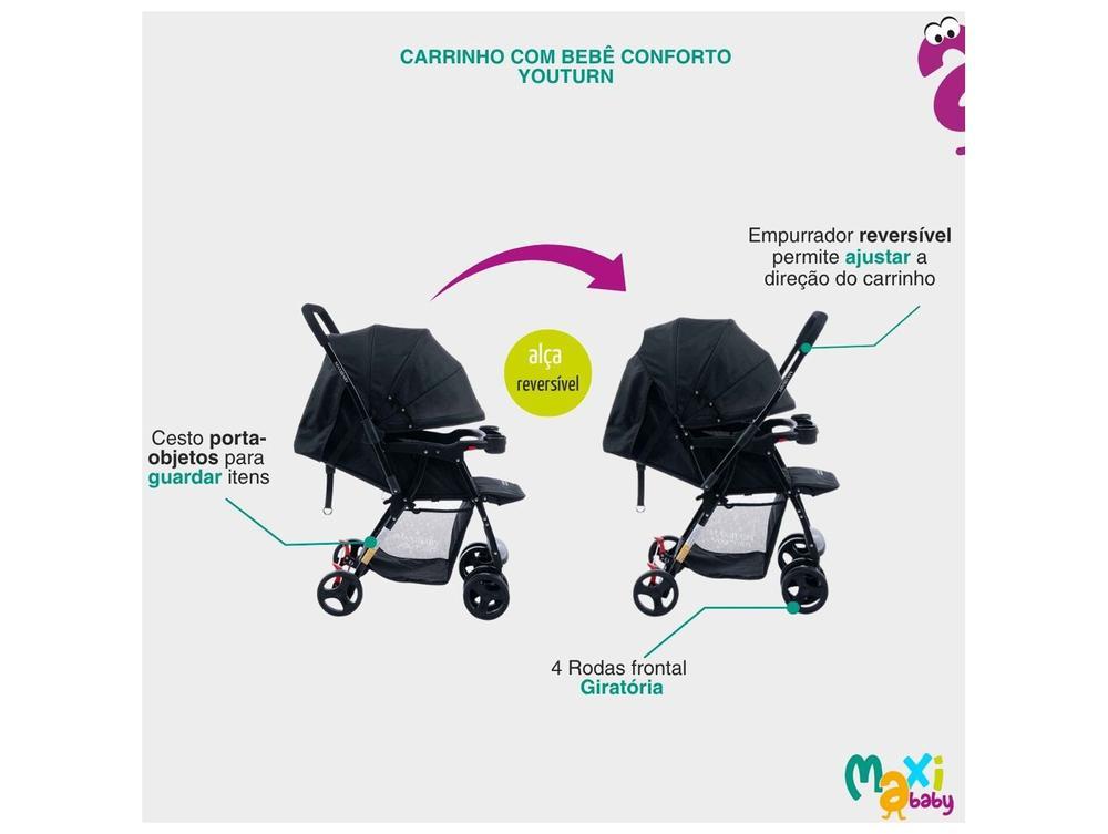 Carrinho de Bebê com Barra Reversível + Bebê Conforto Maxi Baby Youturn até 15kg - 2