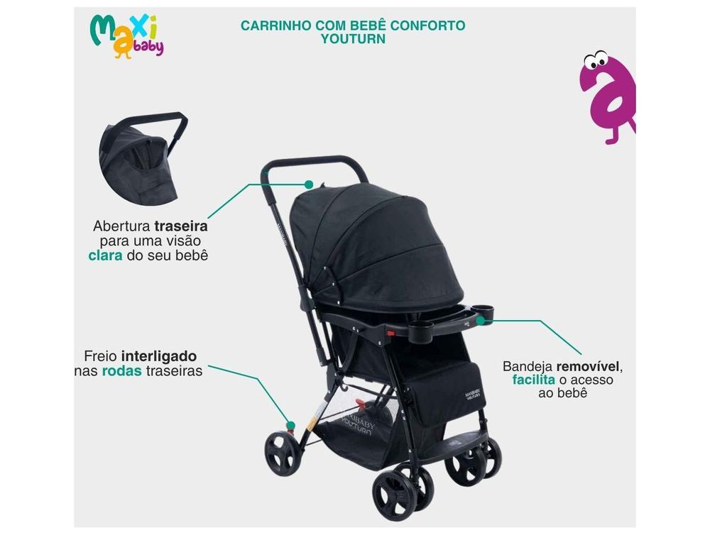 Carrinho de Bebê com Barra Reversível + Bebê Conforto Maxi Baby Youturn até 15kg - 3