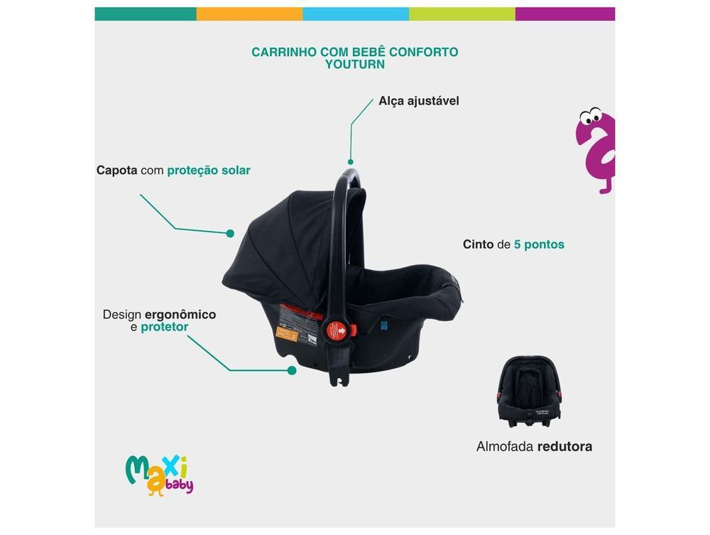 Carrinho de Bebê com Barra Reversível + Bebê Conforto Maxi Baby Youturn até 15kg - 4