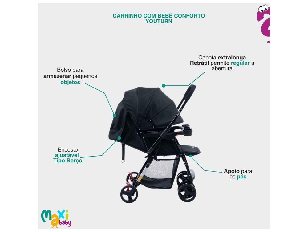 Carrinho de Bebê com Barra Reversível + Bebê Conforto Maxi Baby Youturn até 15kg - 5