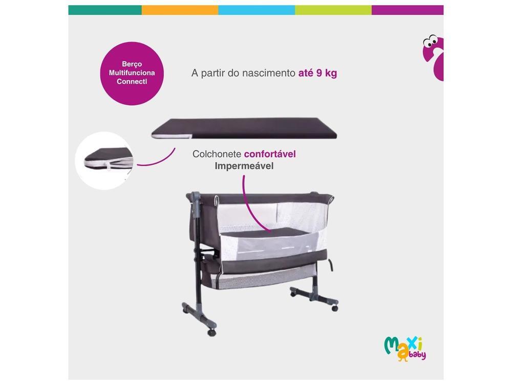 Berço Portátil Maxi Baby Connect com Mosquiteiro até 9kg Cinza - 4