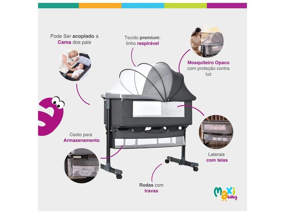 Berço Portátil Maxi Baby Connect com Mosquiteiro até 9kg Cinza - 5