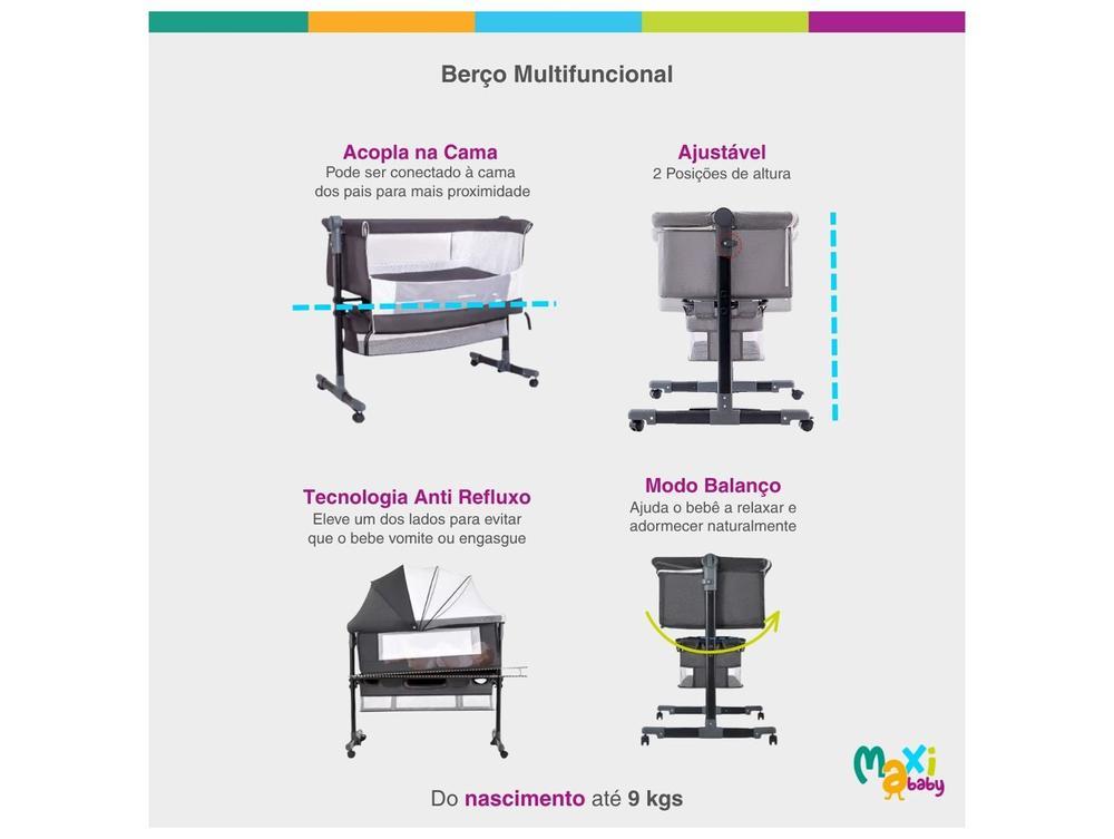 Berço Portátil Maxi Baby Connect com Mosquiteiro até 9kg Cinza - 7
