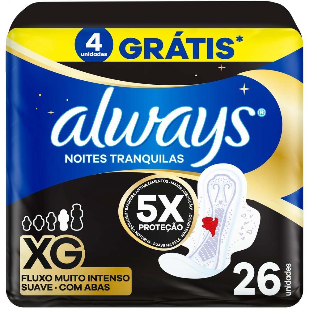 Absorvente Noturno Always Noites Tranquilas Suave XG com Abas 26 Unidades - 1