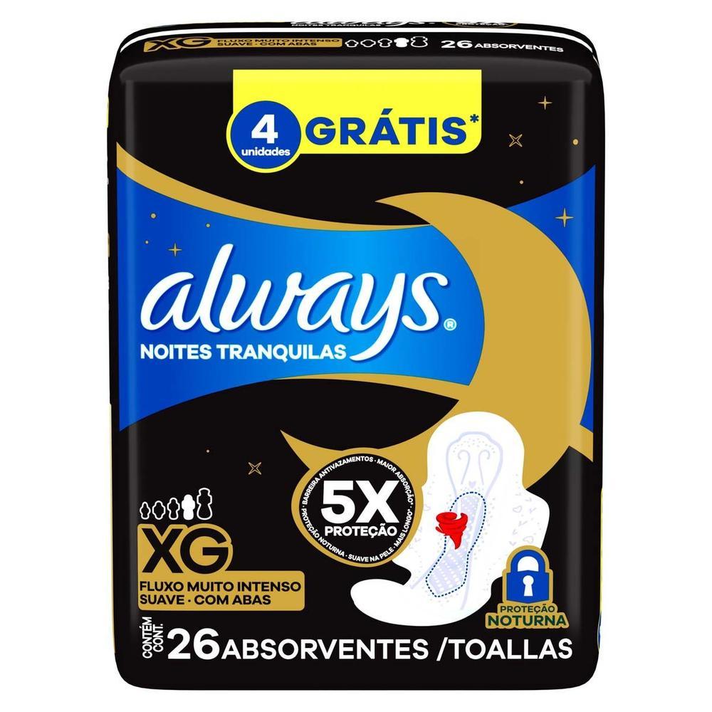 Absorvente Noturno Always Noites Tranquilas Suave XG com Abas 26 Unidades - 7