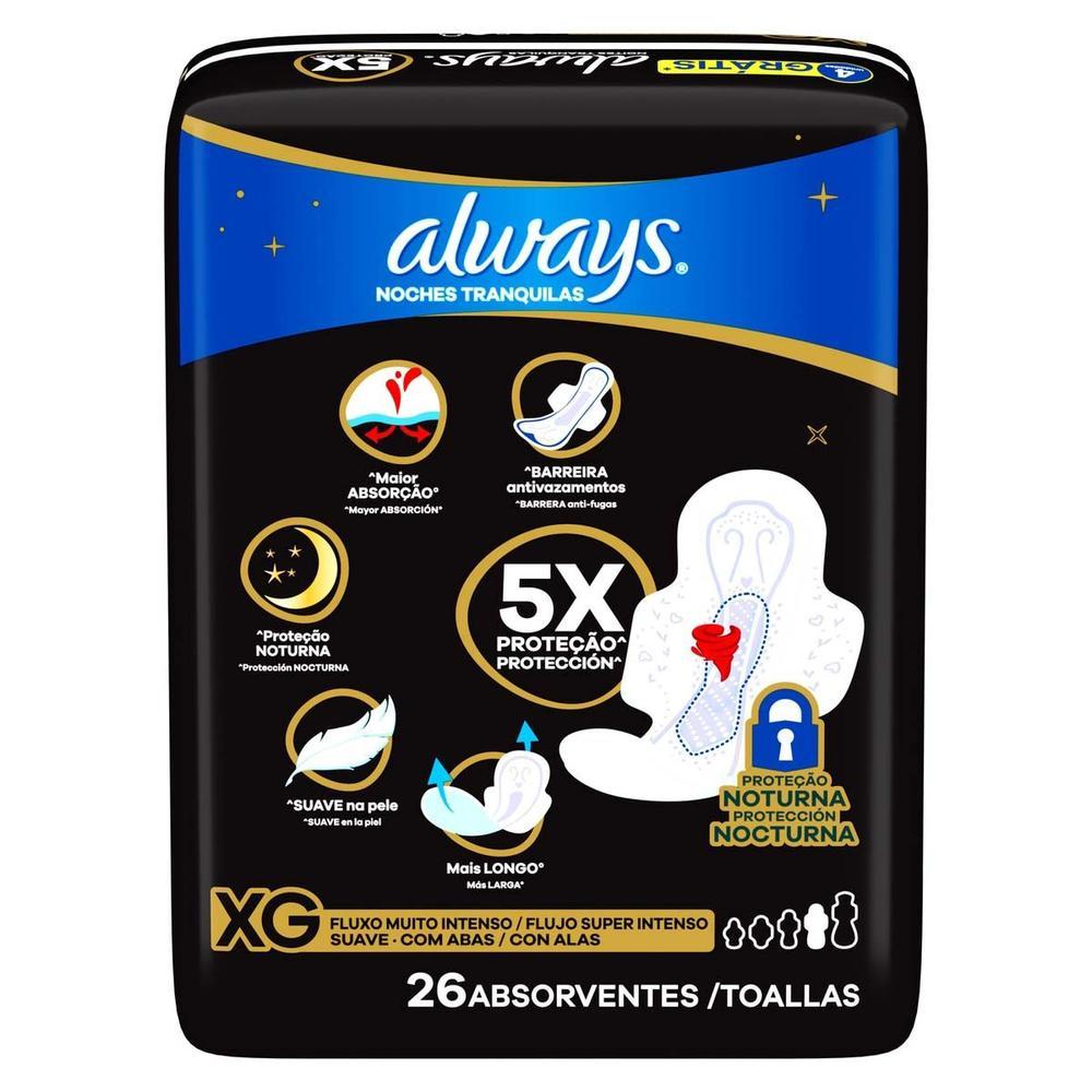Absorvente Noturno Always Noites Tranquilas Suave XG com Abas 26 Unidades - 8
