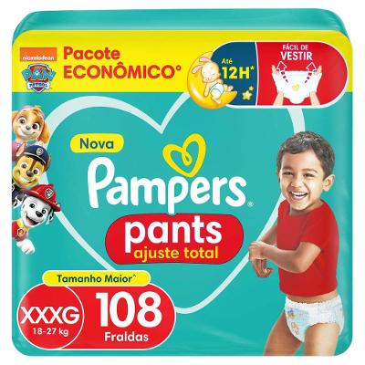 Fralda Calça Pampers Pants Ajuste Total Tam. XXXG 18 a 27kg 108 Unidades