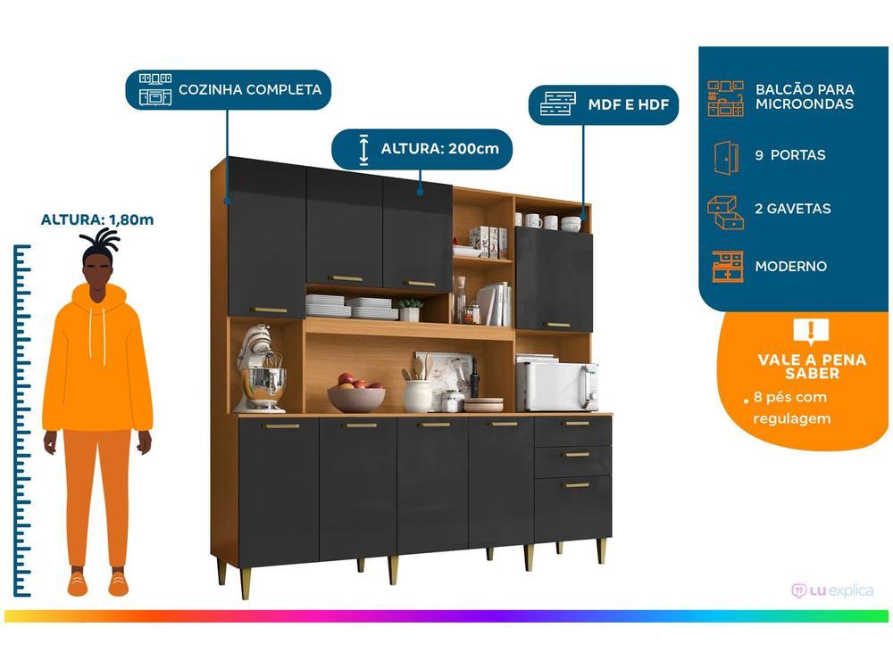 Armário de Cozinha Completa Aramóveis Kit Mega 9 Portas 2 Gavetas - 2