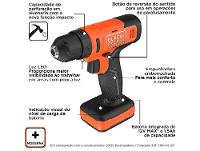 Furadeira e Parafusadeira de Impacto Black+Decker a Bateria 20 Peças BCD712VHD-BR - 2