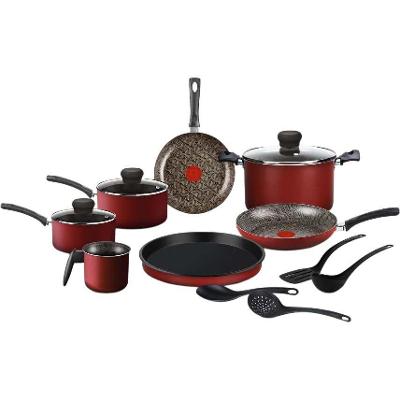 Jogo de Panelas Rochedo Antiaderente de Alumínio Vermelho 11 Peças Facilita
