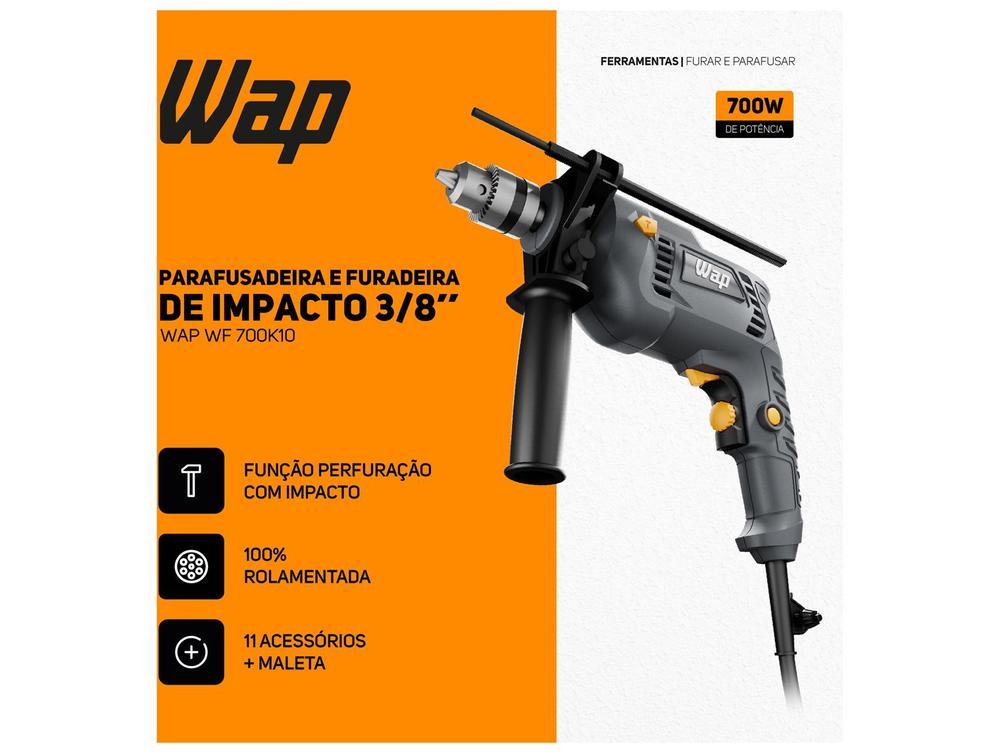 Furadeira e Parafusadeira de Impacto Wap 700W com Maleta 14 Peças WF 700K10 - 2