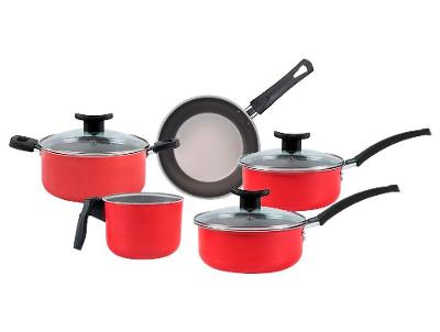 Jogo de Panelas Brinox Antiaderente de Alumínio Vermelho 5 Peça