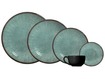 Aparelho de Jantar e Chá 30 Peças Alleanza Redondo Cerâmica Faiança Verde e Preto Síria