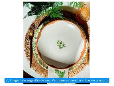 Aparelho de Jantar e Chá 30 Peças Alleanza Redondo Cerâmica Faiança Branco e Marrom Oliveira