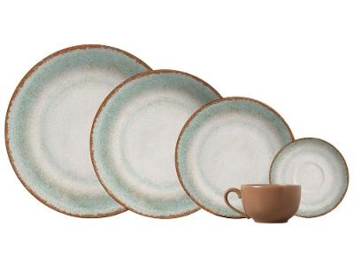 Aparelho de Jantar Chá 20 Peças Alleanza Redondo Cerâmica Faiança Branco e Verde Durban
