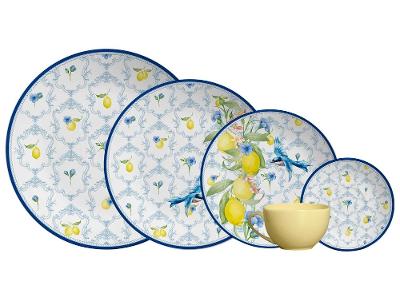 Aparelho de Jantar e Chá 20 Peças Alleanza Redondo Cerâmica Faiança Azul Sicília