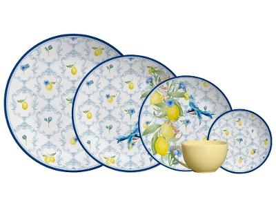 Aparelho de Jantar e Chá 20 Peças Alleanza Redondo Cerâmica Faiança Azul Sicília