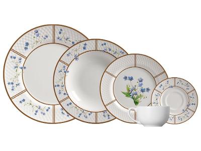 Aparelho de Jantar e Chá 30 Peças Alleanza Redondo Cerâmica Faiança Branco e Marrom Heritage