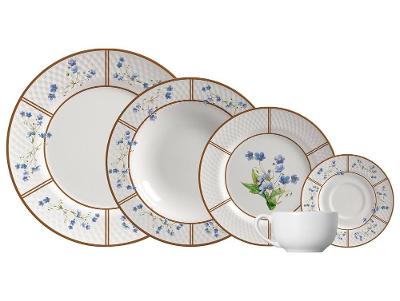 Aparelho de Jantar e Chá 30 Peças Alleanza Redondo Cerâmica Faiança Branco e Marrom Heritage