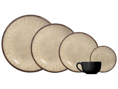 Aparelho de Jantar e Chá 20 Peças Alleanza Redondo Cerâmica Faiança Bege e Preto Mônaco