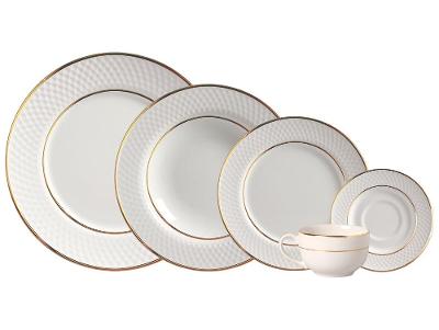 Aparelho de Jantar e Chá 20 Peças Alleanza Redondo Cerâmica Faiança Branco e Dourado Split Gold