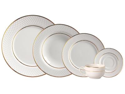 Aparelho de Jantar e Chá 20 Peças Alleanza Redondo Cerâmica Faiança Branco e Dourado Split Gold